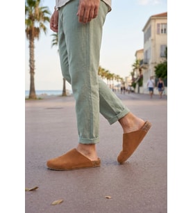 JY0556 Ravn Bağcıksız Hakiki Süet Deri Erkek Günlük Mantar Taban Loafer Klasik Ayakkabı HDMT - Taba