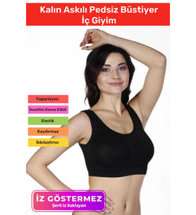 Özel Üretim Pedsiz Rahat Günlük Spor Sıkılaştırıcı Toparlayıcı Kalın Askılı Dikişsiz Büstiyer (Siyah)