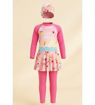 Kız Çocuk Uzun Kollu ve Etek Alltlı Mayo Takımı 4-13 Yaş 12590N MODANINO (Pembe)