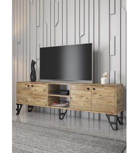Wood'n Love Sofia 180 Cm Metal Ayaklı Tv Ünitesi - Atlantik Çam / Siyah