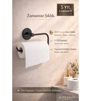 Premium Siyah 304 Paslanmaz Çelik Solo Havluluk, Peçetelik – 5 Yıl Garantili – Yapışkanlı & Vidalı Montaj