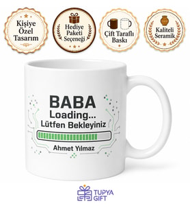 Baba Loading Yazılı Teknoloji Temalı Kupa Bardak Babalar Günü Hediye
