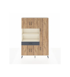 Arges Dolap 10 Raflı Tek Çekmeceli 6 Kapaklı 132x30x195 Aytaşı-Çam/Antrasit