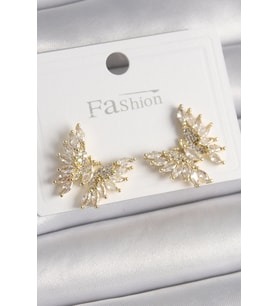 Pirinç Gold Renk Zirkon Taşlı Kelebek Model Kadın Küpe - EBJ241228W30208 (Renksiz)
