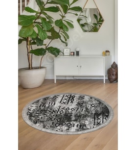 Dijidekor Halı Gri iskandinav Yıkanabilir Saçaklı Yuvarlak Delüxe Yolluk Kilim Salon Halısı Modeli