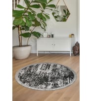 Dijidekor Halı Gri iskandinav Yıkanabilir Saçaklı Yuvarlak Delüxe Yolluk Kilim Salon Halısı Modeli