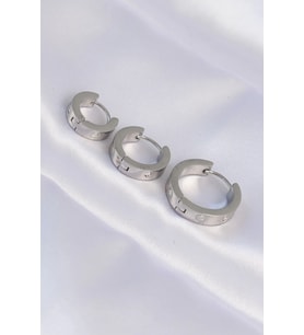 pilelistore 316L Çelik Gümüş Renk Zirkon Taşlı Model 3lü Halka Küpe - TJ-BKP9008