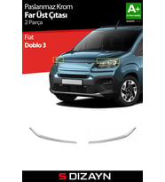 Fiat Doblo 3 Krom Far Üst Çıtası 2 Prç. 2023 Üzeri A+ Kalite
