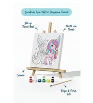 Kanatlı Unicorn Temalı Çocuk Boyama Tuvali – Şövaleli Eğitici Boyama Seti 20x20 cm