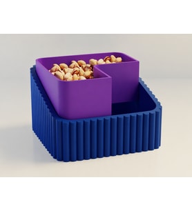 3D Baskı Fıstık Kasesi - Çift Hazneli Kabuk Ayırıcı Sunum Kasesi - Mavi Mor
