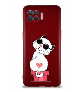 Oppo Reno 4 Lite Soft Premier Kapak Coolcat Tasarımlı Silikon Kılıf - Mürdüm (Şeffaf)