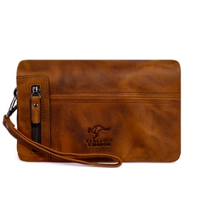 KANGAROO KINGDOM %100 Hakiki Dana Deri Crazy Horse Koyu Taba Erkek Portföy & Clutch El Çantası 7477-ZKT (Koyu Taba)