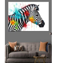 Renkli Zebra Sanat Çalışması Dekoratif Kanvas - Mdf Ahşap Tablo