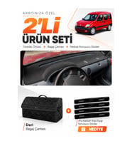 e-biz RENAULT KANGOO 1 (1997-2003) Uyumlu Torpido Örtüsü + Deri Bagaj Çantası Seti - Siyah - RE025