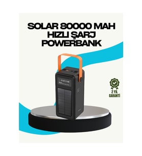 80000 mAh Güneş Enerjili Powerbank 4 Kablolu Type C Lightning Micro USB