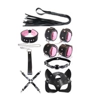 Maskeli Fantezi Set (7 Parçalı) (Siyah-Pembe)