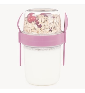 650 ml Take-go Kaşıklı Hazneli Meyveli Müsli Kabı Piknik Iş Yoğurt Süt Bardağı Kapaklı ve Kaşıklı Kahvaltı Bardakları, Tahıl Tepesi Yulaf Ezmesi Granola (Pembe)