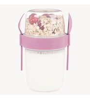 650 ml Take-go Kaşıklı Hazneli Meyveli Müsli Kabı Piknik Iş Yoğurt Süt Bardağı Kapaklı ve Kaşıklı Kahvaltı Bardakları, Tahıl Tepesi Yulaf Ezmesi Granola (Pembe)