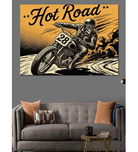 "Hot Rod" Motosiklet Yarış Dekoratif Kanvas - Mdf Ahşap Tablo