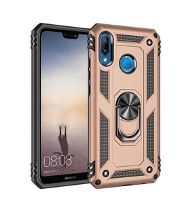 Huawei P20 Lite Kılıf Metal For Car Yüzüklü Standlı Military Ring Serisi (Altın)