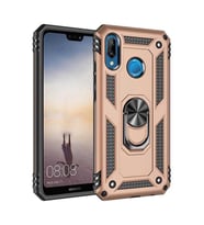 Huawei P20 Lite Kılıf Metal For Car Yüzüklü Standlı Military Ring Serisi (Altın)