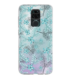 Xiaomi Redmi Note 9 Uyumlu Kapak Floral Su Yeşili Tasarımlı Şeffaf Silikon Kılıf