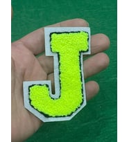 8X5 NEON YEŞİL J HARFİ DOKUMA KABARTMA APLİKE ARMA DİKİŞ VE HOBİ AKSESUARI