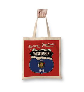 Seasons Greetings Wisconsin Christmas Beyaz Bez Çanta Uzun Saplı Alışveriş Çantası