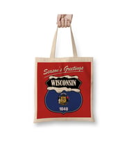 Seasons Greetings Wisconsin Christmas Beyaz Bez Çanta Uzun Saplı Alışveriş Çantası