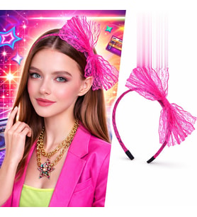 80’ler 90’lar Neon Pembe Dantel Taç Fiyonklu
