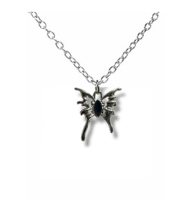 Black Enamel Gothic Butterfly Unisex Kolye – Karanlığın Kanatlarında Zarafet (Gümüş)