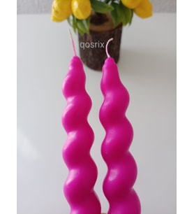 qosrix 2'li Pembe Fuşya İtalyan Burgulu Şamdan Mumu Doğal Kokulu Uzun Çubuk Konik Burgu Spiral Mum Dekoratif