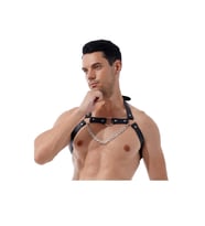 Zincirli Erkek Göğüs Deri Harness (Kırmızı)