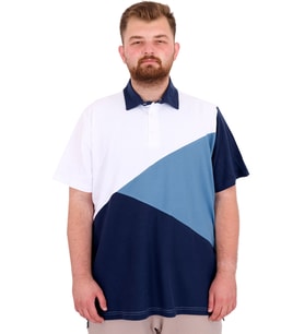 Mode XL Büyük Beden Erkek T-Shirt Polo Yaka Parçalı 25313 Beyaz