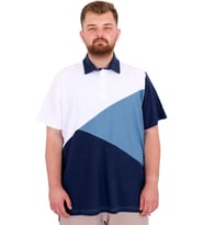Mode XL Büyük Beden Erkek T-Shirt Polo Yaka Parçalı 25313 Beyaz