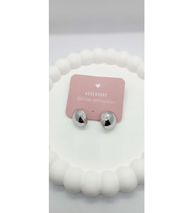 Silver Renk Taş Detaylı Yuvarlak Mini Küpe