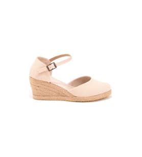 Gerçek Elişi Bej Bilekten Bantlı Topuğu Açık Keten Espadril Dolgu Topuk Handmade
