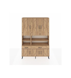 Arges Gardrop 8 Raflı 2 Çekmeceli 6 Kapaklı 132x30x195 Çam-Çam