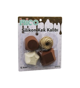 12 Parça Silikon Muffin Kek Kalıbı Seti Karışık Şekillerle