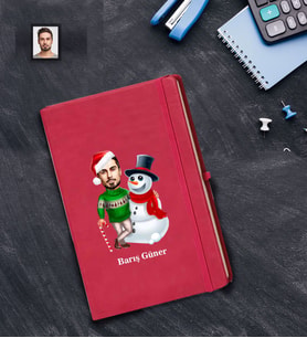 Kişiye Özel Yılbaşı Erkek Karikatürlü Kırmızı Defter Model-13