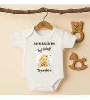 Pia Baby B46 %100 Pamuk Annesinin Bal Peteği Yazılı İsme Özel Tasarlanabilir Bebek Body (Ekru)