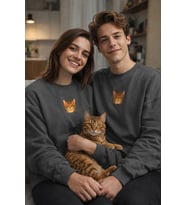 Bengal Kedi Desenli Sevgili Sweatshirt – İç Baskı Sevgililer Günü Çift Kombini (Gri)