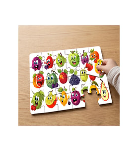 Gülen Mutlu Meyveler Tasarımlı 24 Parça Ahşap Çocuk Puzzle MPK0584