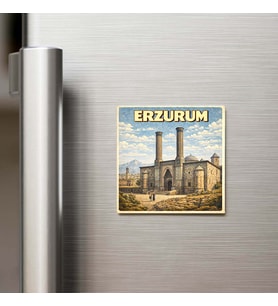 Erzurum Şehri - Pop-Art Travel - 9x9 cm Buzdolap Magneti