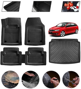 Skoda Rapid Spaceback 2012 Sonrası Uyumlu Paspas Araca Özel Bagaj Havuzu MBS Siyah