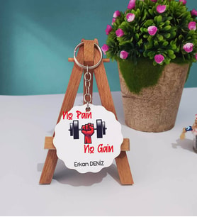 No Pain No Gain Ahşap Anahtarlık
