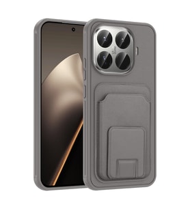 Xiaomi 15T Pro Kılıf Kartlıklı Manyetik Standlı PU Deri Görünümlü Lüx Kapak (Gri)