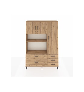 Arges Gardrop 7 Raflı 5 Çekmeceli 3 Kapaklı 132x30x195 Çam-Çam