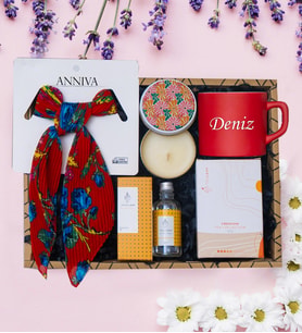 İsme Özel Fincan,Fular, Mum, 50ML Kolanya, Bitki Çayı