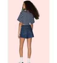 Kadın Pamuk Denim Şort Düz Desen Geniş Paça Günlük Kombinler İçin Ideal Yaz Aylarının Vazgeçilmezi (Koyu Mavi)
